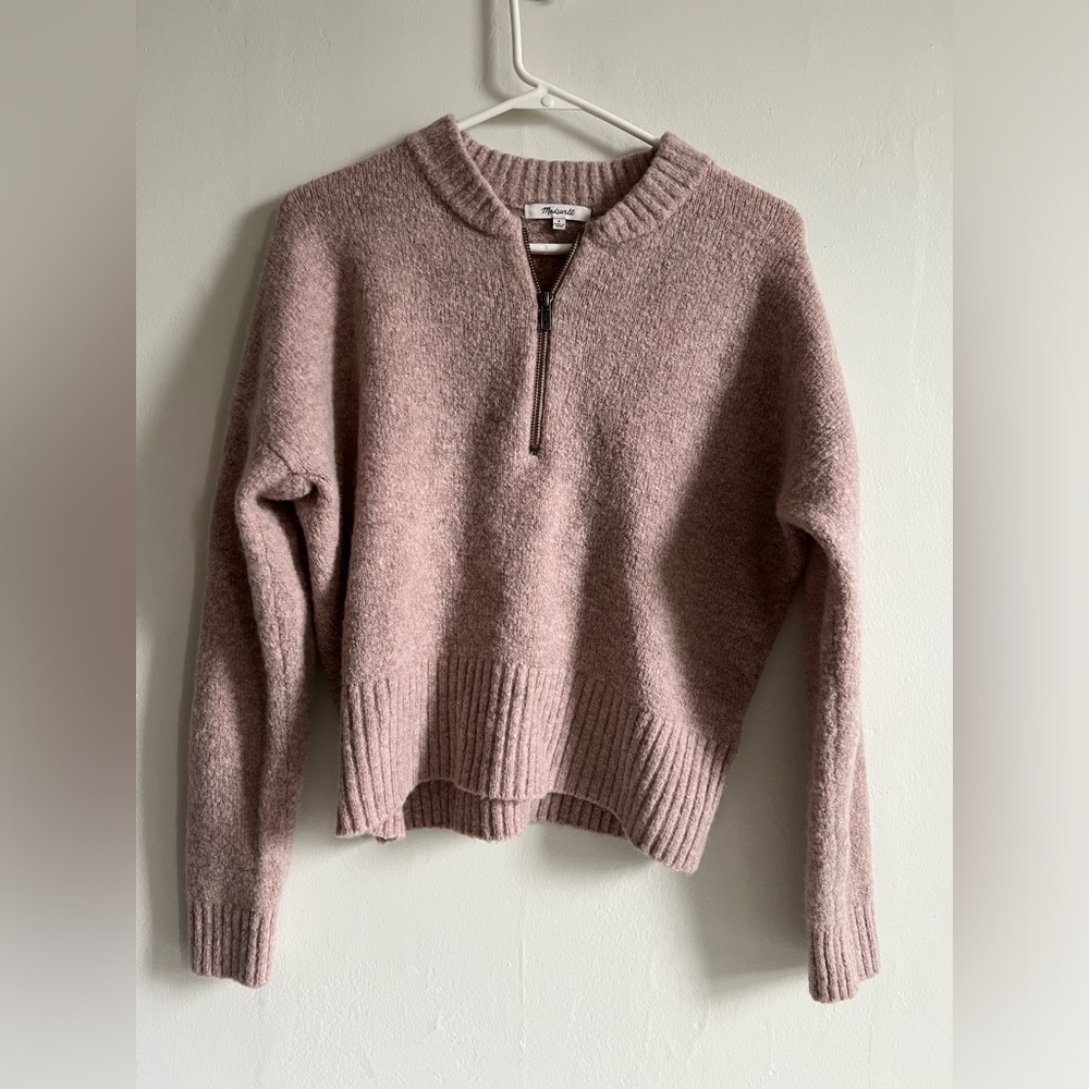 SMALL Madewell women’s York Half-Zip Pullover Sweater Heather petal pink